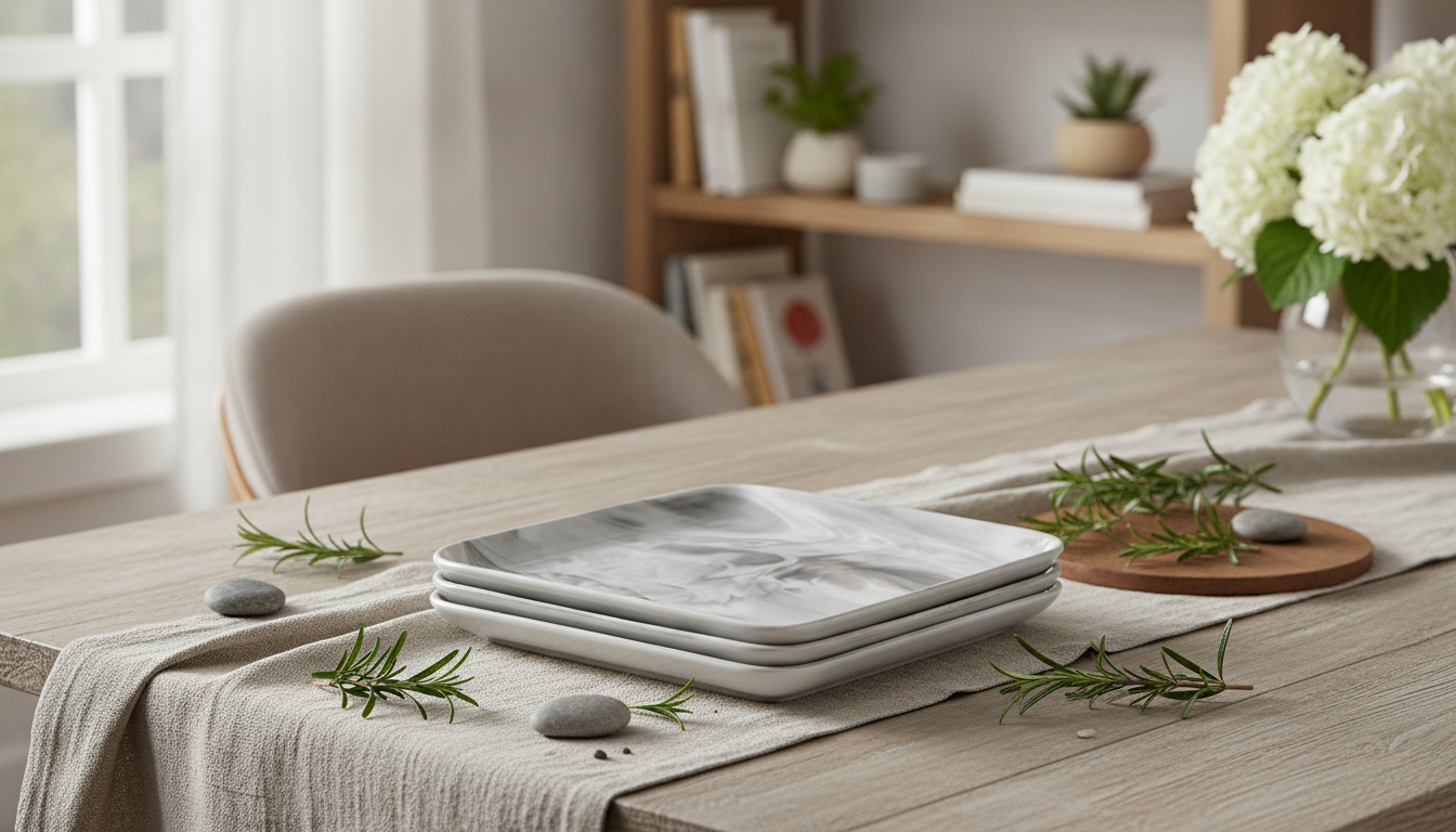 8-Inch Marble Grey Square Porcelain Plates (4–12)
