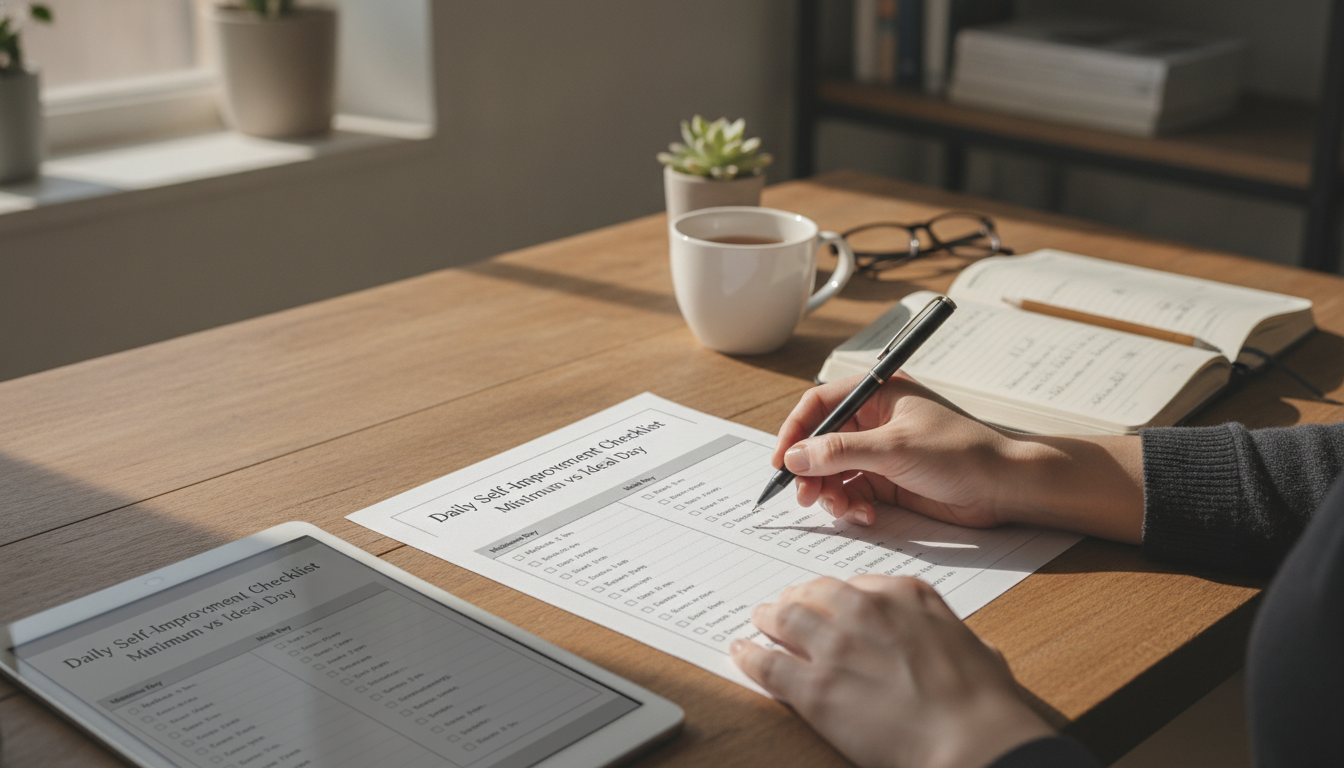 Daily Self-Improvement Checklist: Minimum vs Ideal Day