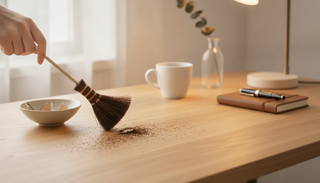 Natural Palm Desktop Broom for Quick, Calm Desk Resets